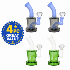 [4PC Bundle] Smoke/Light Blue + Green/White Mini Glass Water Pipe Set