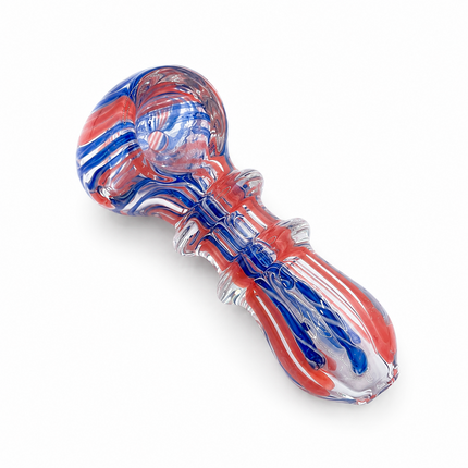 [2PC Bundle] Sunset Patriot Swirl Glass Hand Pipes Orange Red Blue 3 Inch
