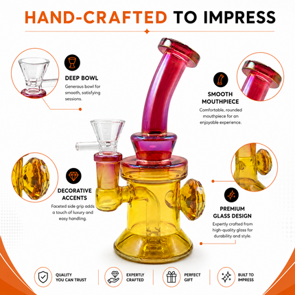 Hot Pink Yellow Diamond Mini Glass Water Pipe – 6–6.5 Inch Chrome Bong