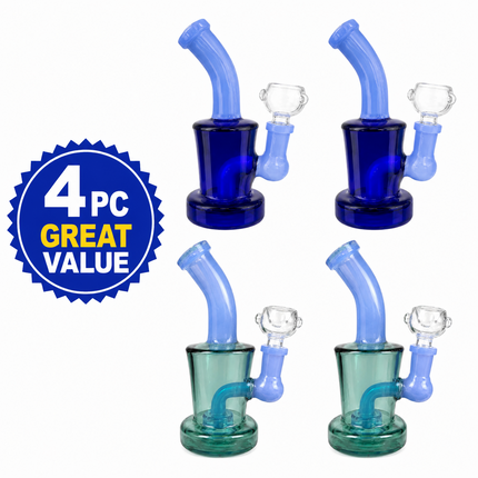 [4PC Bundle] 2 Blue Light Blue 2 Teal Light Blue Mini Glass Water Pipe Set 6"