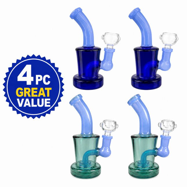 [4PC Bundle] 2 Blue Light Blue 2 Teal Light Blue Mini Glass Water Pipe Set 6"