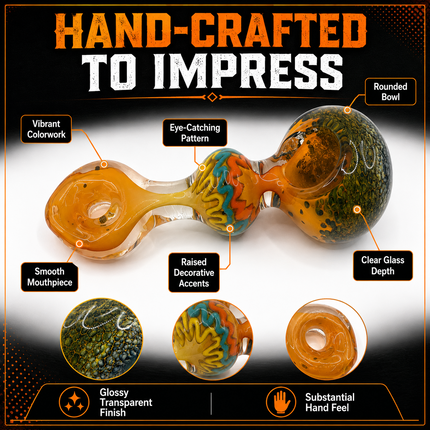 Amber Donut Glass Spoon Pipe Color Swirl Accent 5 Inch Hand Pipe
