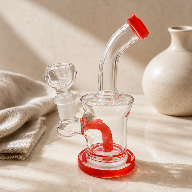 Orange Accent Clear Mini Glass Water Pipe – 6–6.5 Inch Compact Bong with Bowl