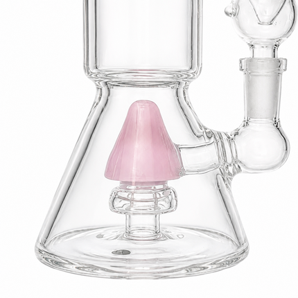 Milky Pink Stratos Tri Cone Percolator Glass Water Pipe 14mm 7 inch