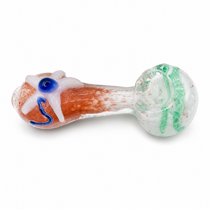 Coral Garden Glass Spoon Pipe 4 Inch White Flower Blue Center Hand Pipe
