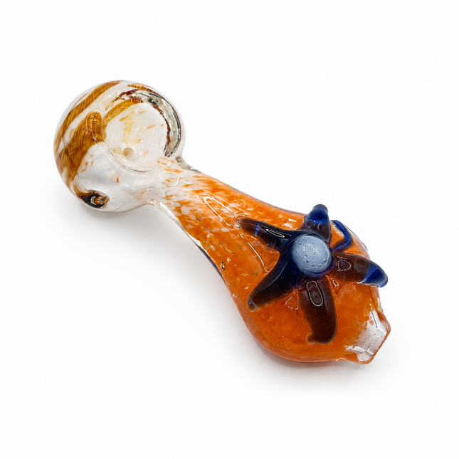 Tangerine Starfall Handcraft Glass Pipe Blue Starfish 4-4.5 inch