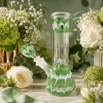 Emerald Ripple Green 10-Inch Ice Catcher Glass Water Pipe with Bowl