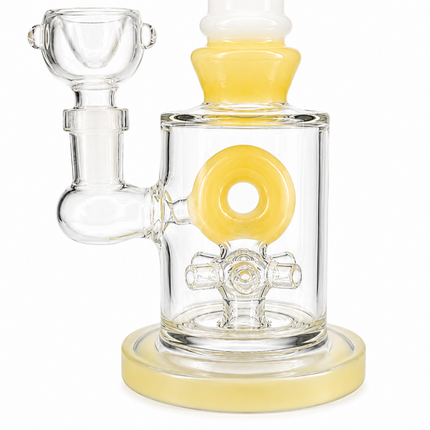 Milky Yellow Bottle Glass Bong with Donut Percolator & Bowl - 7.5 inch