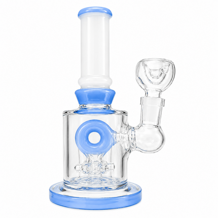 Milky Blue Bottle Glass Bong with Donut Percolator & Bowl - 7.5 inch