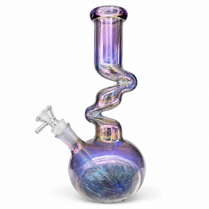 Magic Wish Chrome Purple Spiral Glass Bong Ice Catcher 14mm Bowl - 10 Inch