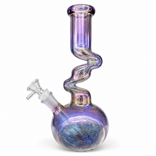 Magic Wish Chrome Purple Spiral Glass Bong Ice Catcher 14mm Bowl - 10 Inch