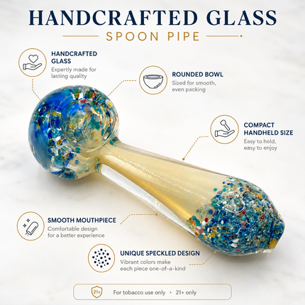 Clear Blue Multicolor Confetti Glass Spoon Pipe Hand Pipe - 4.5 inch