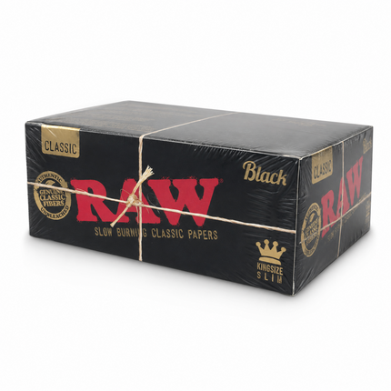 50 Packs RAW Black King Size Slim Papers Box, 32 Leaves Per Pack