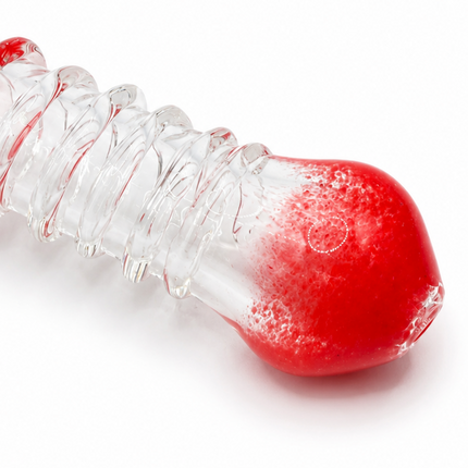 Red & Clear Twist Glass Spoon Pipe Hand Pipe - 4.5 inch
