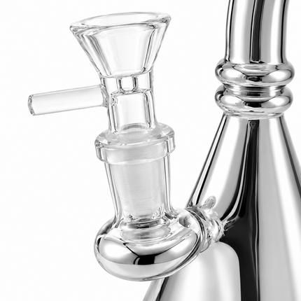 Silver Chrome Tri Beaker Glass Water Pipe with Perc with 14mm Bowl