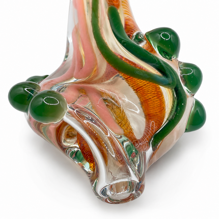 Festival Garden Glass Spoon Pipe with Green Marbles – 4 Inch Hand Pipe