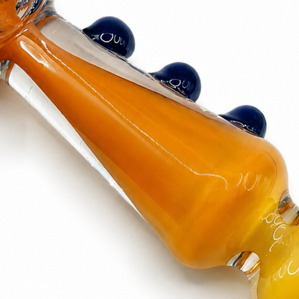 Amber Glass Spoon Pipe with Navy Blue Marbles and Swirl Bowl - 5 Inch