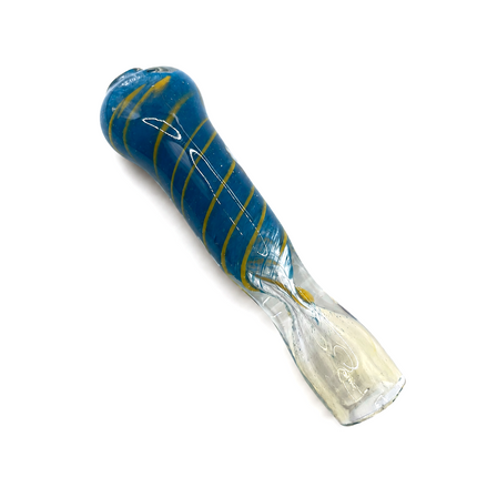 Ocean Gold Handcraft Glass Chillum Pipe Blue Yellow Spiral 3~3.5 inch
