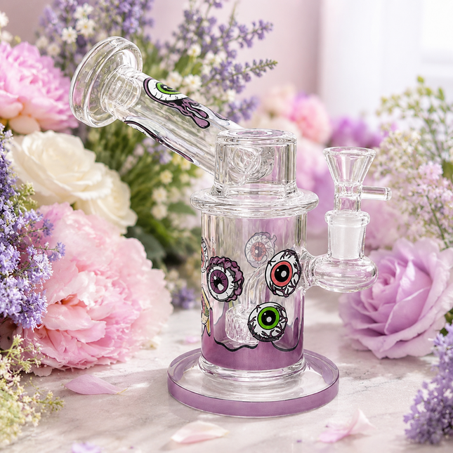 Purple Microscope Eyeball Glass Water Pipe 14mm Bowl 6.5 inch