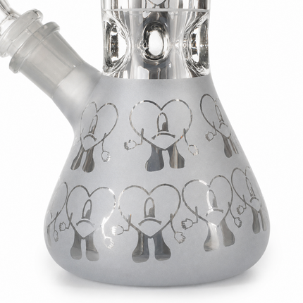 Frost Heart Character Silver Chrome Ice Catcher Glass Water Pipe 14mm - 10 Inch