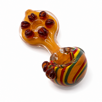 Amber Rainbow Glass Spoon Pipe Red Dot Grips 5 Inch Hand Pipe