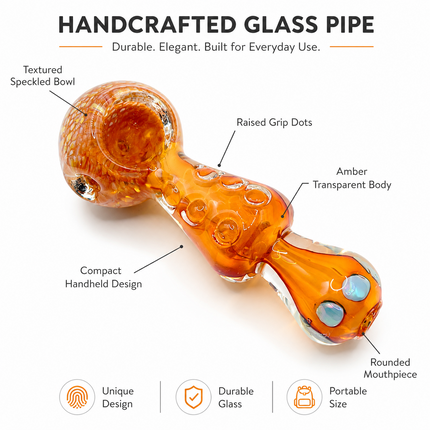 Topaz Crackle Curvy Glass Spoon Pipe with Opal Dot Accents- 4.5 in