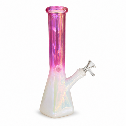 Pink White Chrome Hexagon Glass Water Pipe Ice Catcher 14mm Bowl 10.5 inch