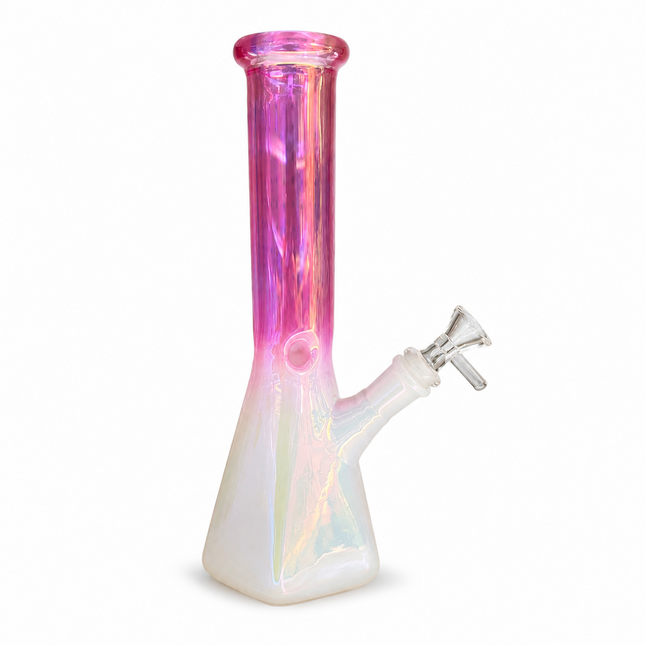 Pink White Chrome Hexagon Glass Water Pipe Ice Catcher 14mm Bowl 10.5 inch