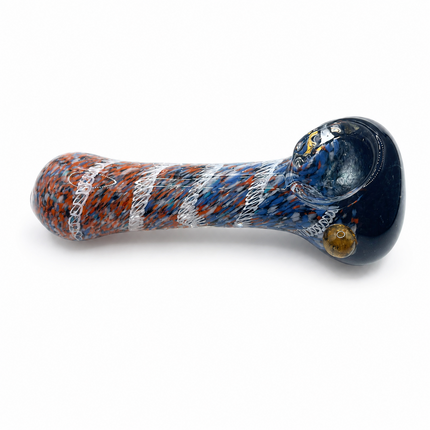 Midnight Ember Confetti Handcraft Glass Pipe Navy Orange Blue Swirl 4.5 inch