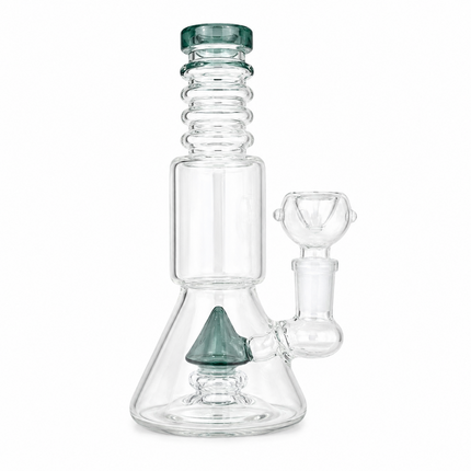 Gray Stratos Tri Cone Percolator Glass Water Pipe 14mm 7 inch