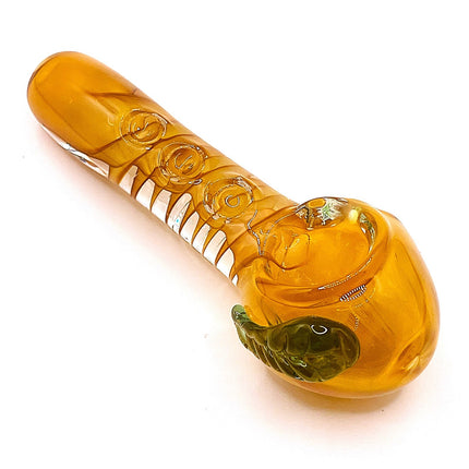 Pumpkin Glass Spoon Pipe with Green Leaf Detail – 4 Inch Hand Pipe Deep Bowl