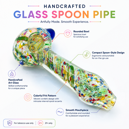 Clear White Multicolor Confetti Twist Glass Spoon Pipe Hand Pipe - 4.5 inch