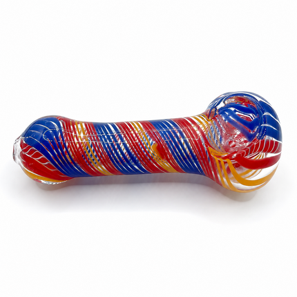 Carnival Stripe Glass Spoon Pipe – 4.5 Inch Red Blue Yellow Hand Pipe