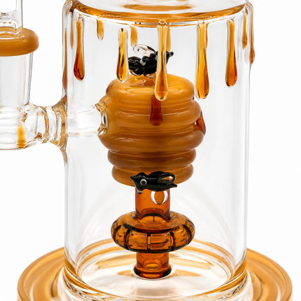 Honey Beehive Percolator 14mm Glass Bong Bent Neck Bee Design - 10 inch