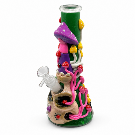 Mushroom Skull Glass Beaker Water Pipe Tobacco Hookah - 10 Inch