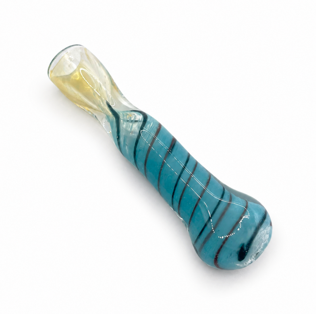 Aqua Shadow Handcraft Glass Chillum Pipe Blue Black Spiral 3~3.5 inch