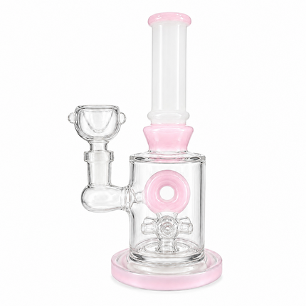 Milky Pink Bottle Glass Bong with Donut Percolator & Bowl - 7.5 inch
