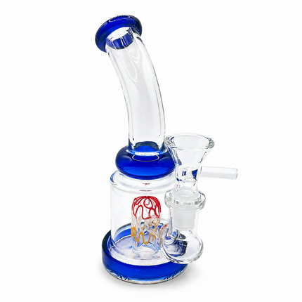 Cobalt Tricolor Perc Mini Glass Water Pipe – 6–6.5 Inch Clear Bong with Bowl