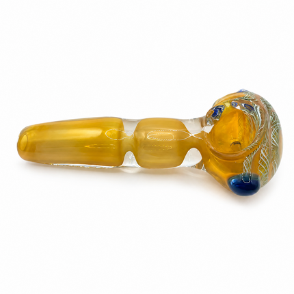 Amber Lace Glass Spoon Pipe with Blue Accent – 4.5 Inch Hand Pipe