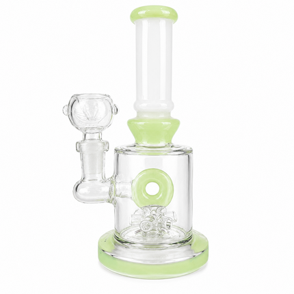 Milky Green Bottle Glass Bong with Donut Percolator & Bowl - 7.5 inch