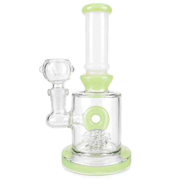 Milky Green Bottle Glass Bong with Donut Percolator & Bowl - 7.5 inch