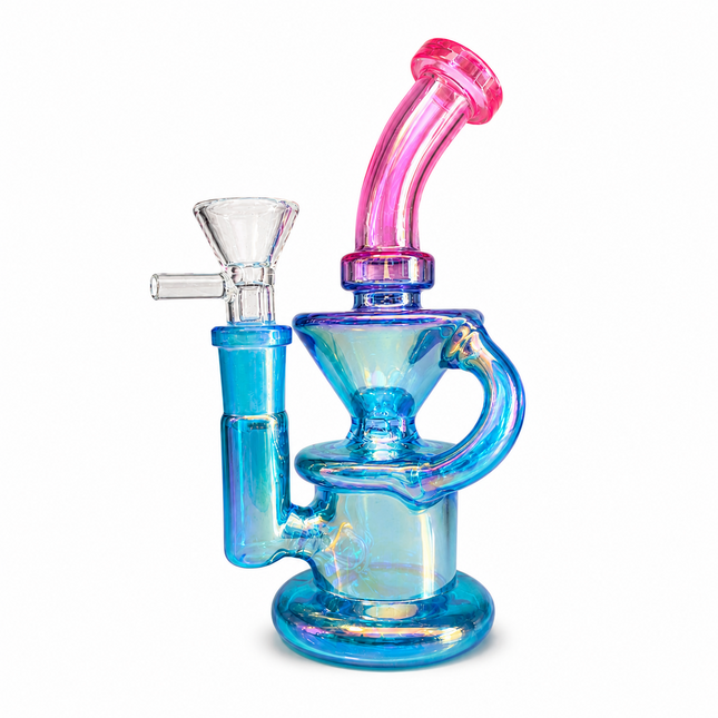 Blue Pink Iridescent Compact Glass Water Pipe 14mm 6~6.5 inch