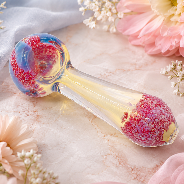 Crimson Red Crackle Clear Glass Spoon Pipe Hand Pipe - 4.5 inch