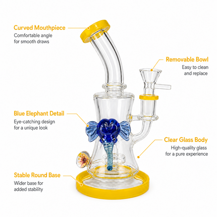 Sunny Mammoth Disc Perc Dandelion Accent Glass Bong Yellow Blue Clear 10 Inch