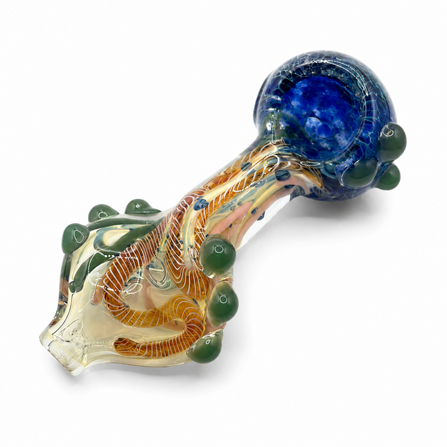 Deep Sea Orbit Handcraft Glass Pipe Blue Green Swirl Art 4-4.5 inch