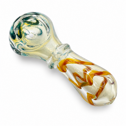 [2PC Bundle] Golden Rainbow Ribbon Handcraft Glass Pipes 3 inch
