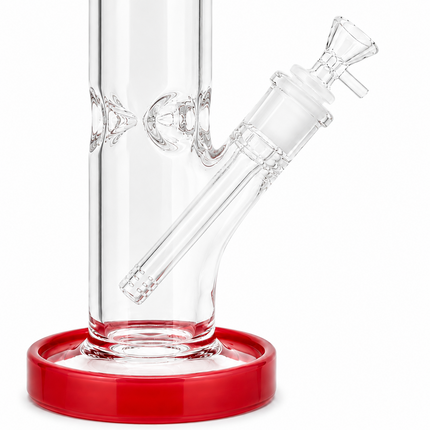 Red Accent Straight Tube Glass Water Pipe Ice Catcher 14mm Bowl 11 inch