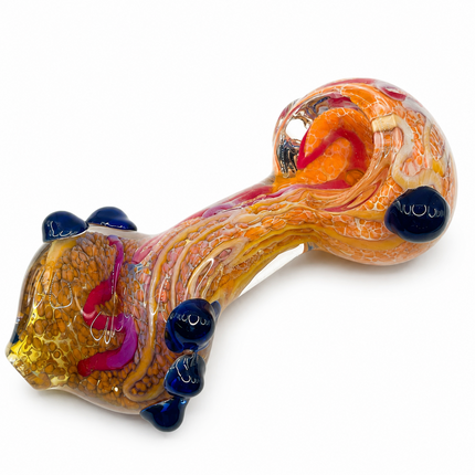 Golden Orange Twisted Body Glass Spoon Pipe Cobalt Blue Raised Accents 5 Inch