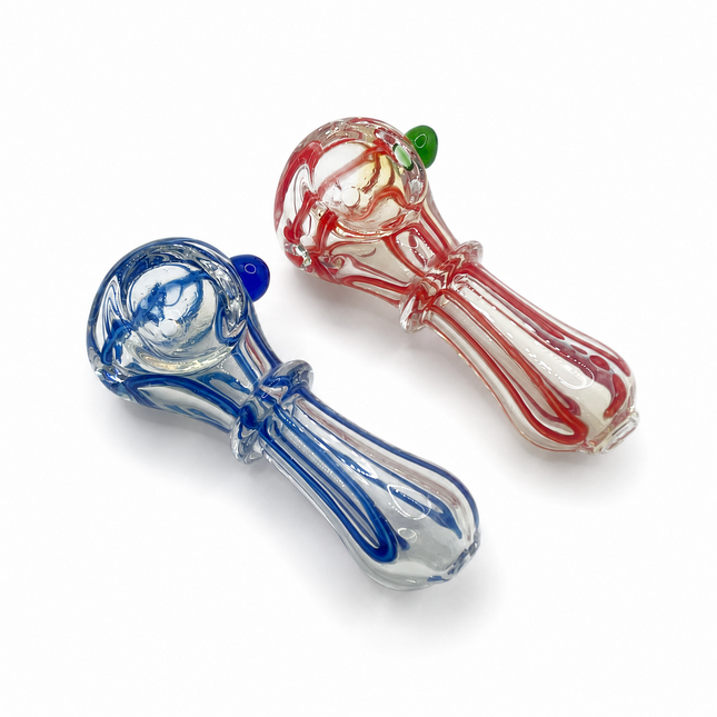 [2PC Bundle] Classic Ribbon Swirl Glass Hand Pipe Set 4 Inch Assorted Colors