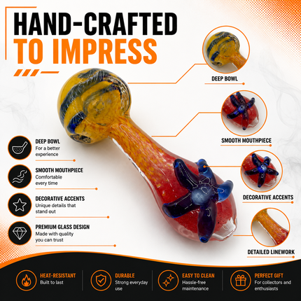 Sunset Bloom Glass Spoon Pipe 4 Inch Orange Blue Flower Hand Pipe